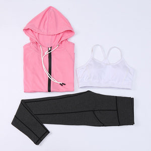 Women's Three-piece Yoga Suit with High Waist and Slim Body-building Suit